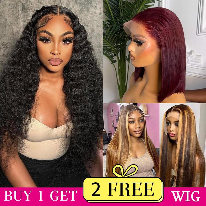 [Combo sale 26"&22"&22"] buy 1 get 3 wig" 26Inch 13x4 Curly Wave Hair Lace Front Wigs + 5x5 22Inch Straight Human Hair Hair+ 22Inch Body Wave Human Hair Hair Pre Plucked HD Transparent Lace Frontal Human Hair Wigs 180% Density