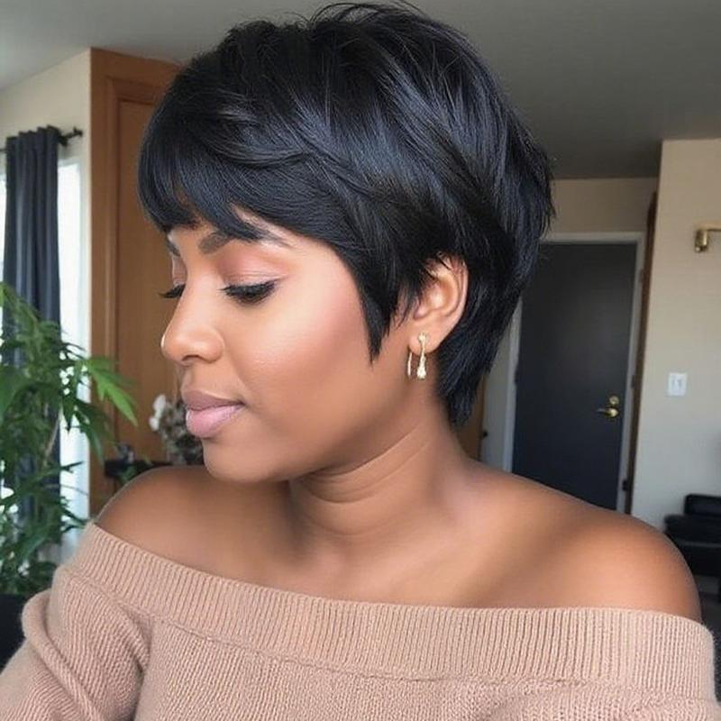 Short Pixie Cut Wig Brazilian Virgin Human Hair Black And Highlight Colorful Wig With Bangs Full Machine Ready To Go Glueless Wig dealsforyourdays
