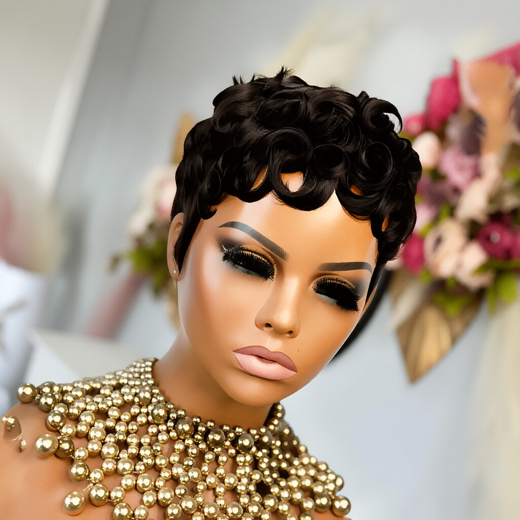 Chioma Pixie Cut Glueless Wigs Pin Curl Short Bomb Curly Wig for Black Women Brazilian Virgin Human Hair Short Pixie Cut Wigs Natural Looking Wigs SpringStatements SummerVibes