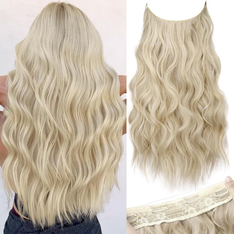 BlackFriday Invisible Wire Synthetic Hair Extensions 16/20/24 Inch Clip-On Long Wavy Hairpiece for Women Black Secure 4 Clips Back to School Fashion
