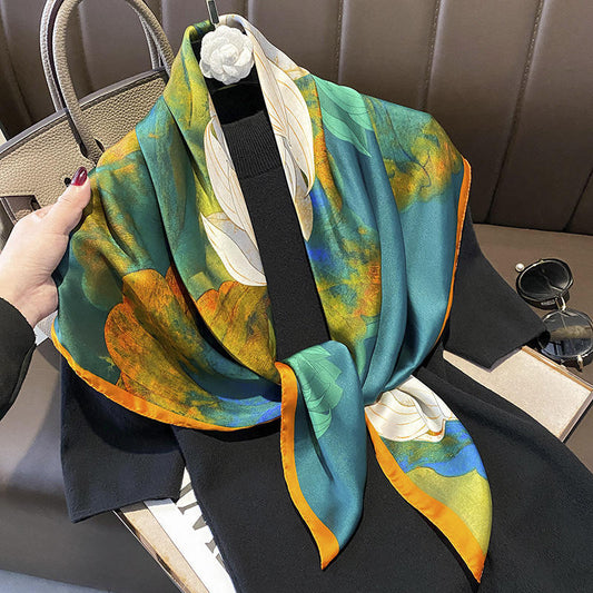 Lotus Print Bandana Vintage Square Scarf For Decoration For Daily Life Bandana,Hair Band,Head Band Ideal For Dressing Up Your Look