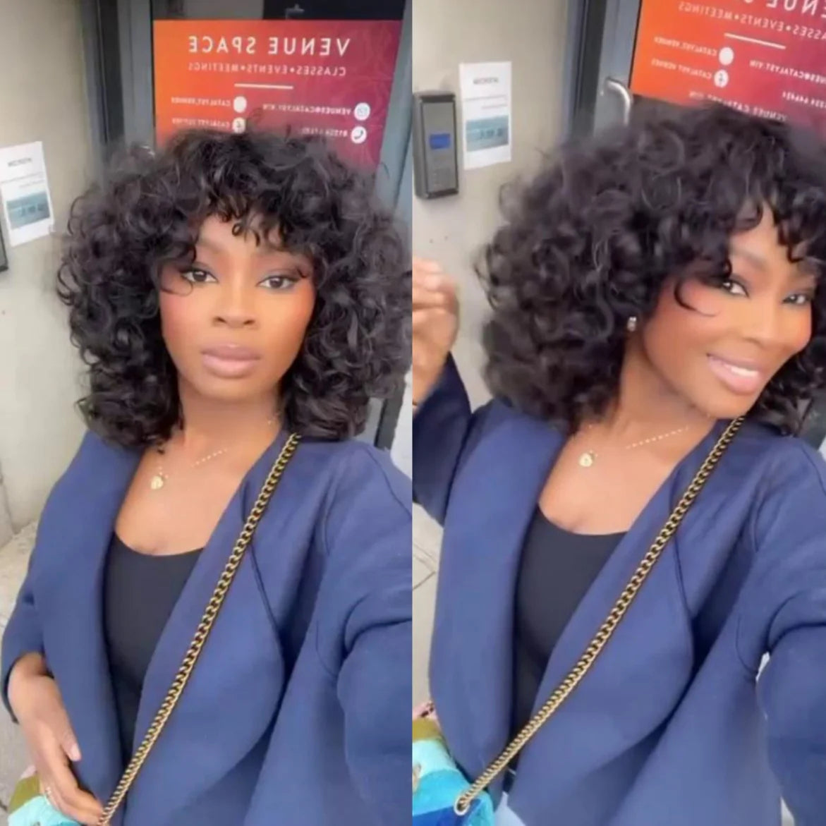 Put On & Go Voluminous Curly bob Wig With Bangs