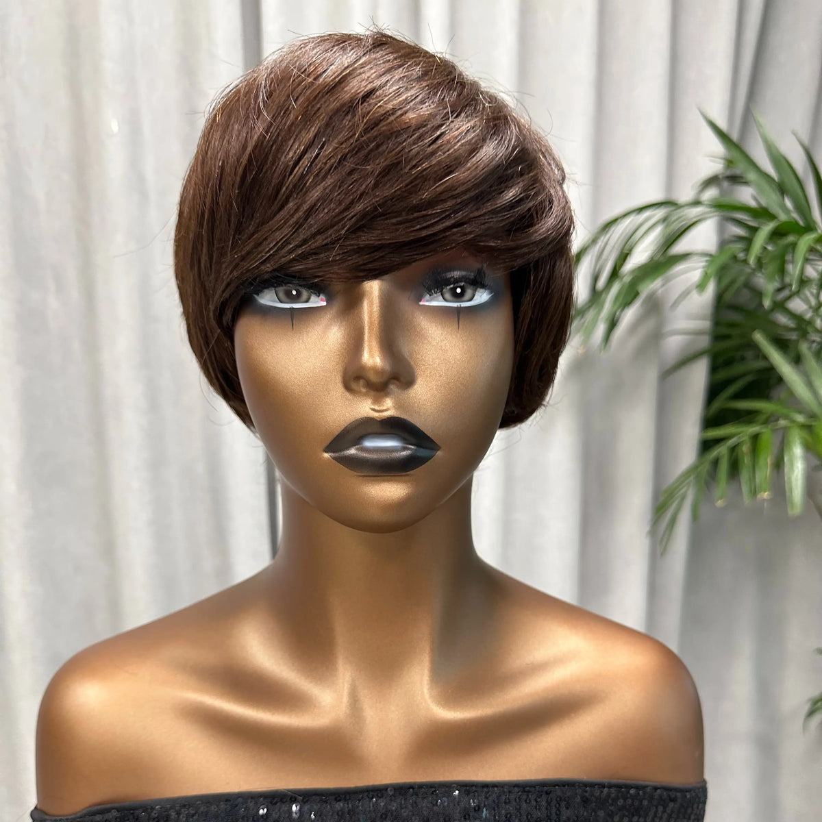 Short Pixie Cut Wig Virgin Human Hair Black & Highlight Colorful Wig with Bangs Full Machine Ready To Go Glueless Wig for Black Women