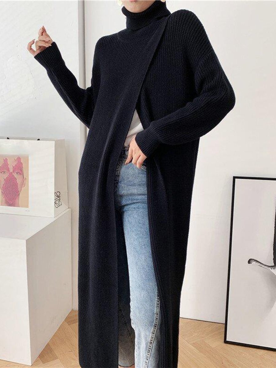 Slim-fit Sweater with High Neck Long Skirt and Pullover