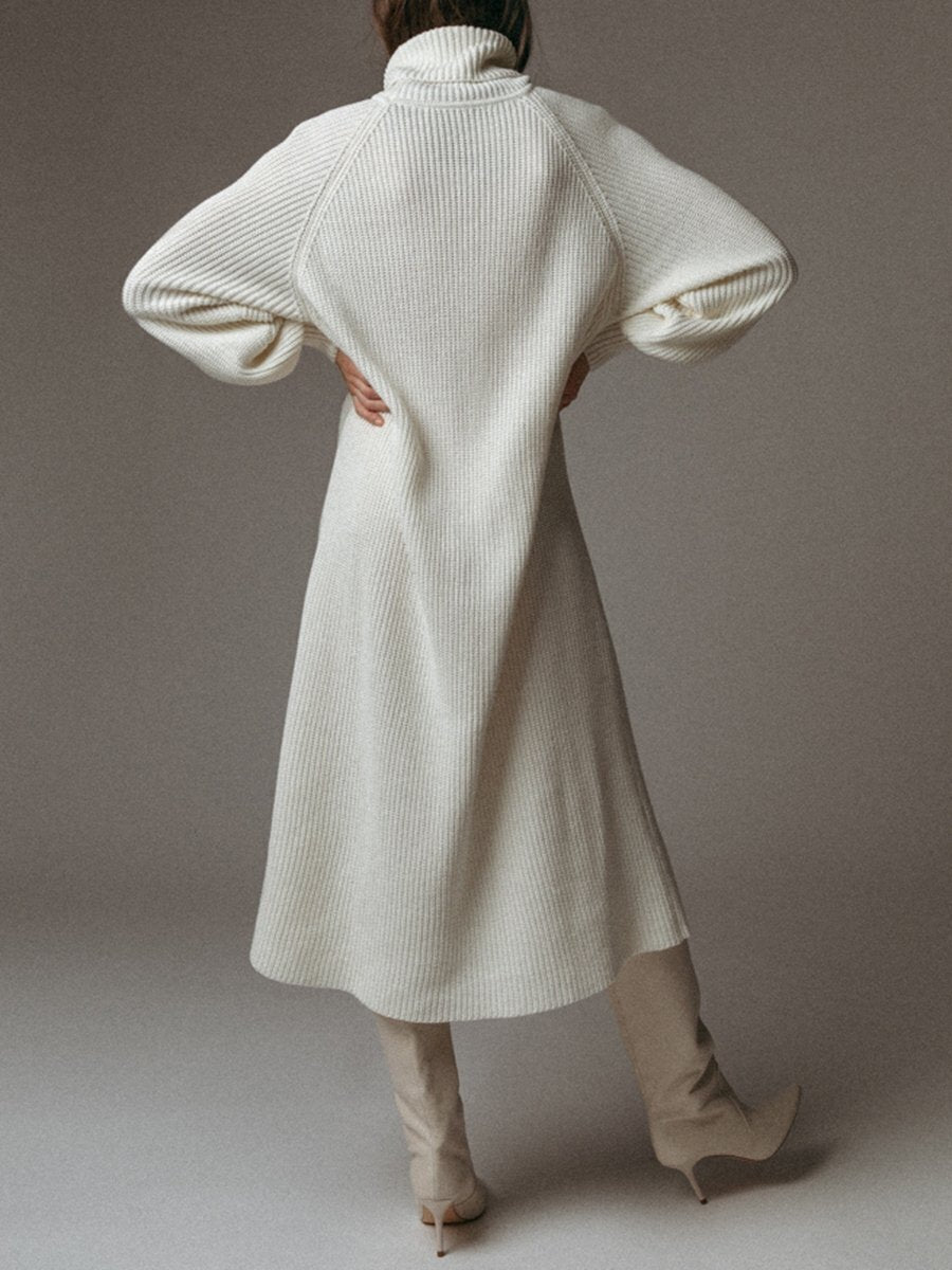Solid Color Turtleneck Casual Sweater Dress