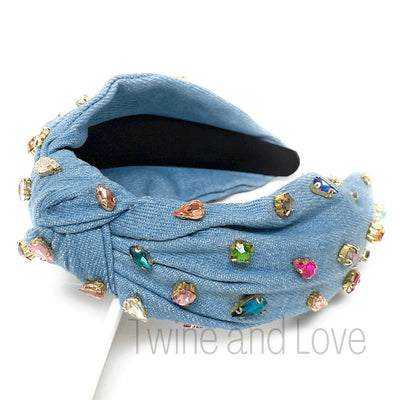 Denim Knot Jeweled Headband