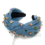 Denim Knot Jeweled Headband