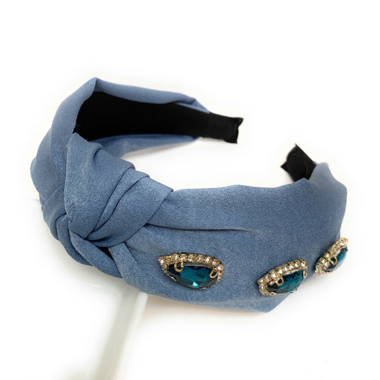 Knot Jeweled Headband (Blue)