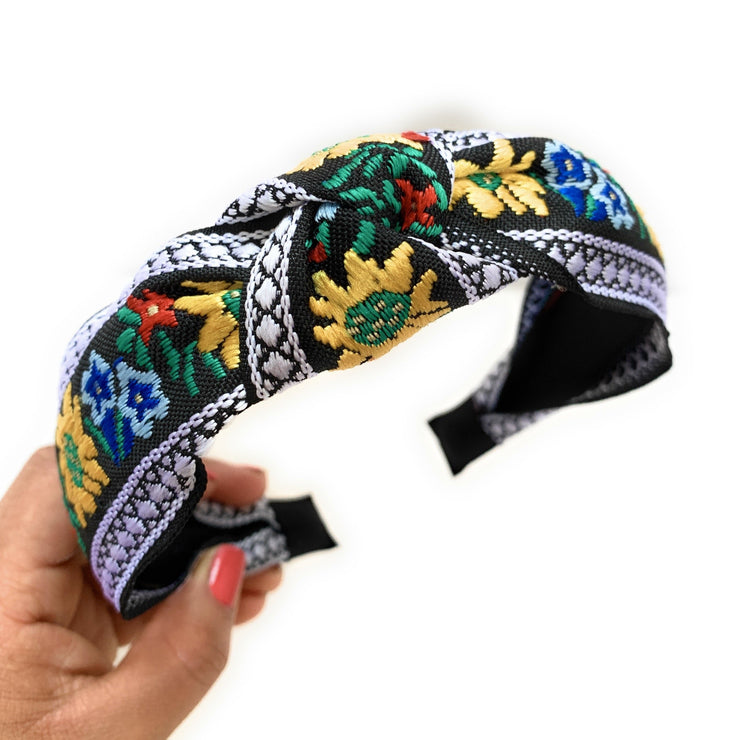 Embroidered Floral Knot Headband (Multicolor)
