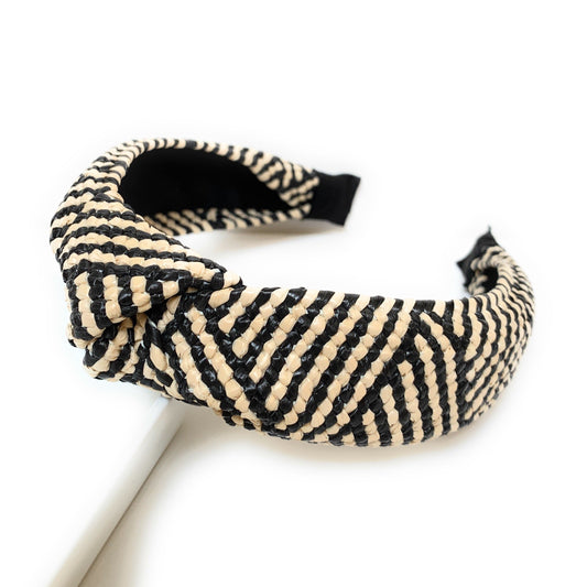 Beige-Black Top Knot Woven Headband