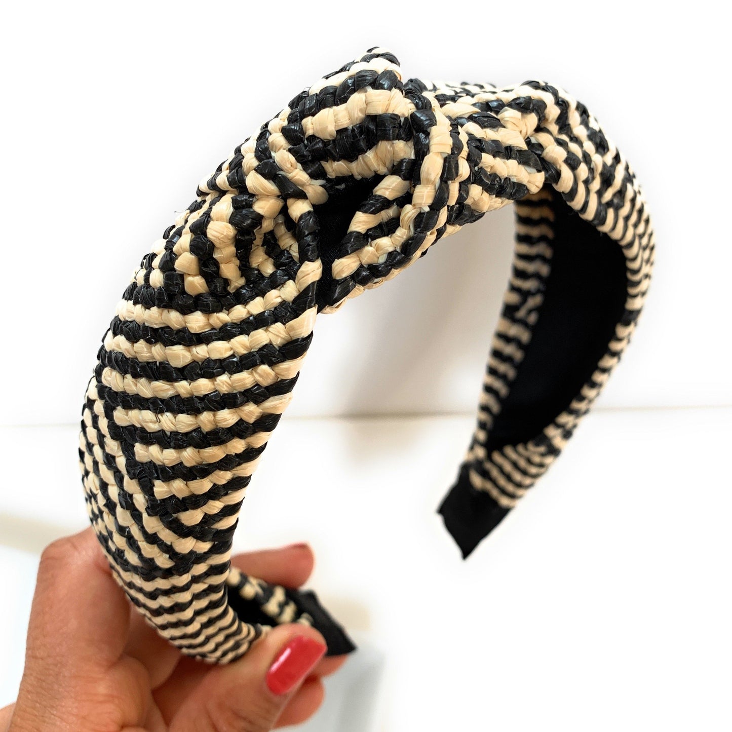 Beige-Black Top Knot Woven Headband