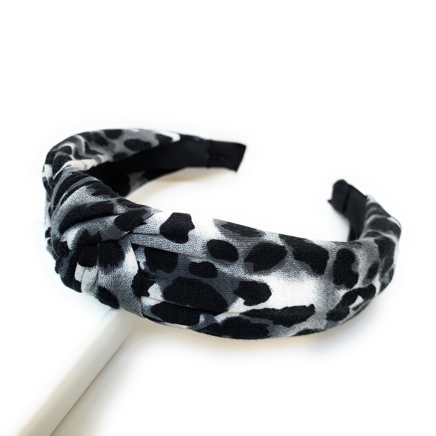 Gray Leopard Top Knot Headband