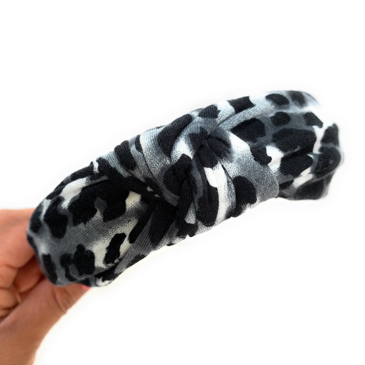 Gray Leopard Top Knot Headband