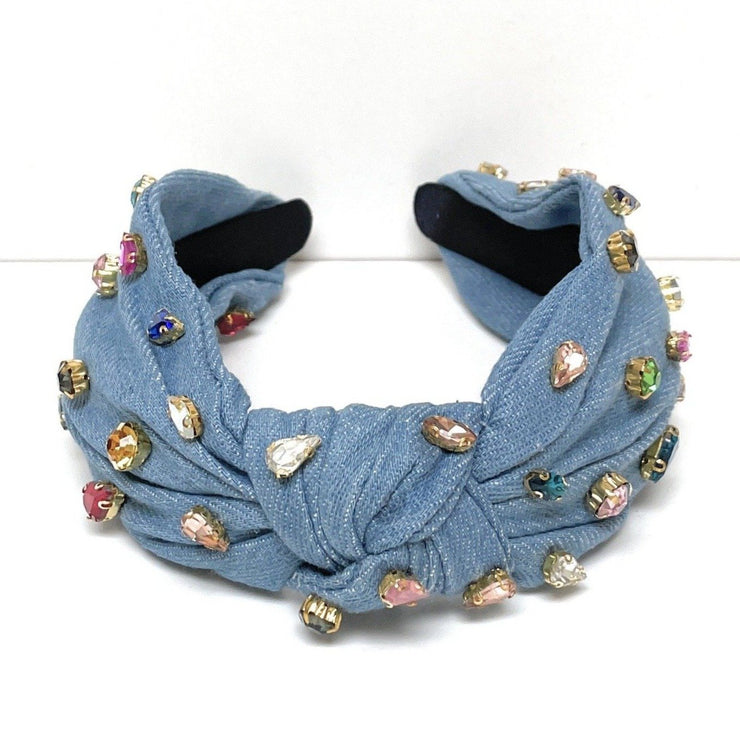 Denim Knot Jeweled Headband