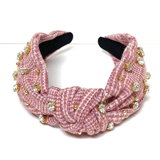 Plaid Knot Jeweled Headband