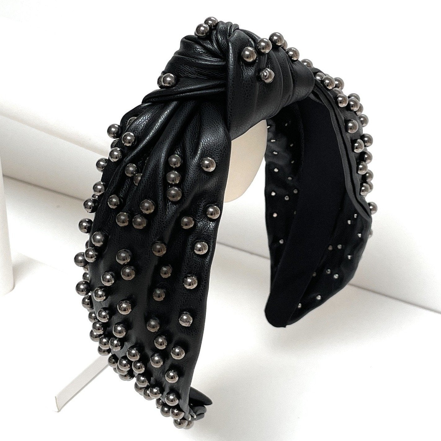 Wide Pearl Leather Knot Headband (more colors)