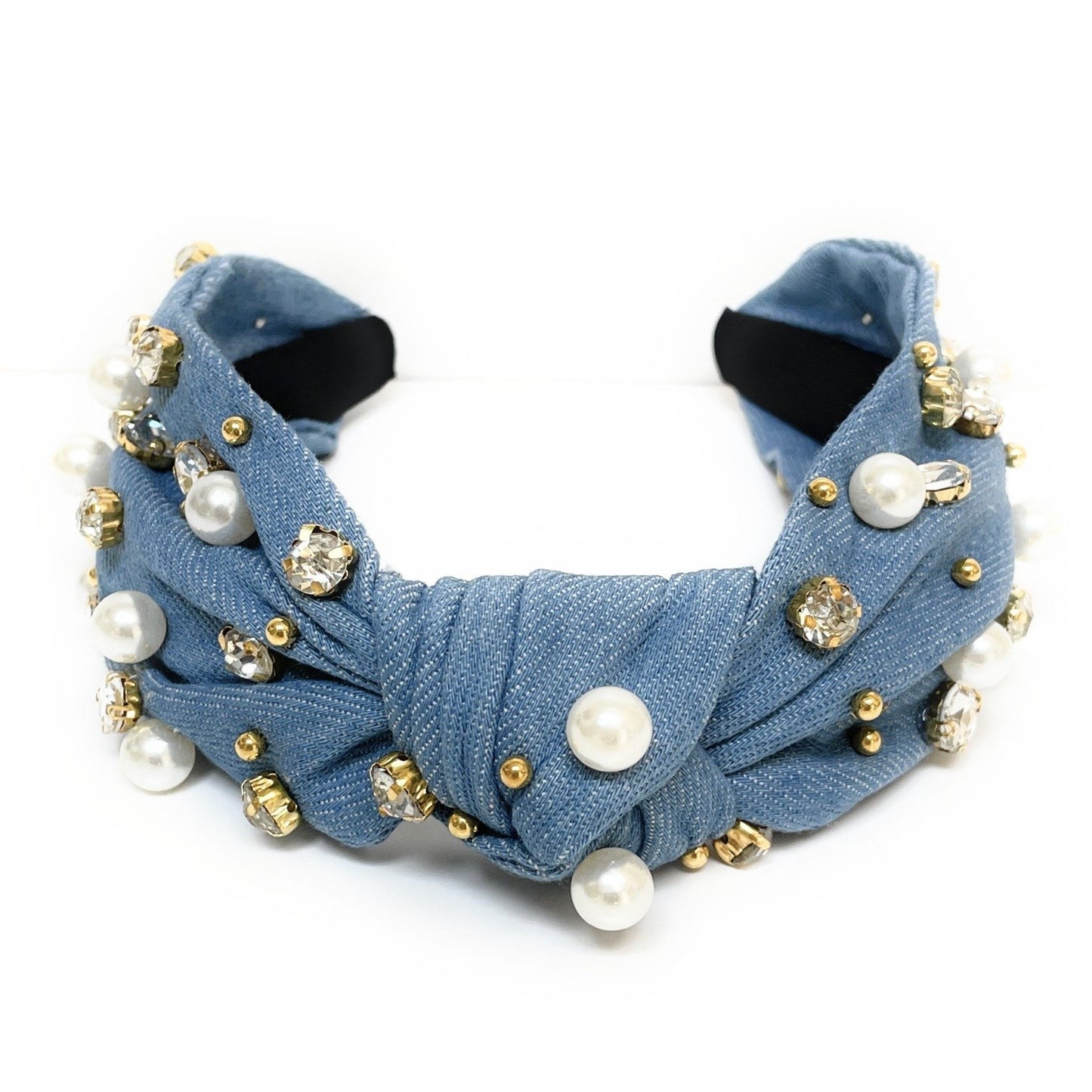 Pearly Denim Knot Jeweled Headband