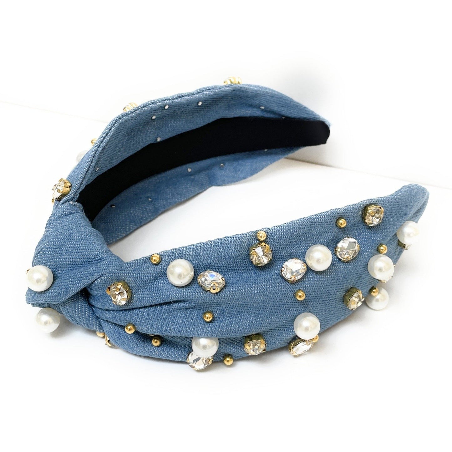 Pearly Denim Knot Jeweled Headband