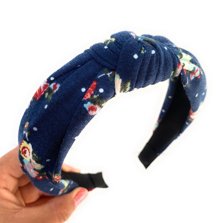 Navy Floral Top Knot Headband