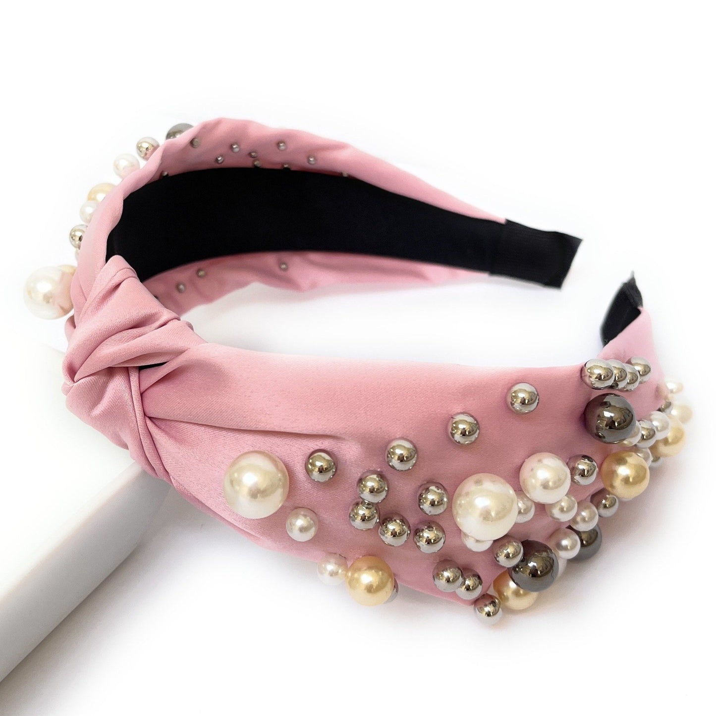 Pearl Cluster Knot Satin Headband (more Colors)